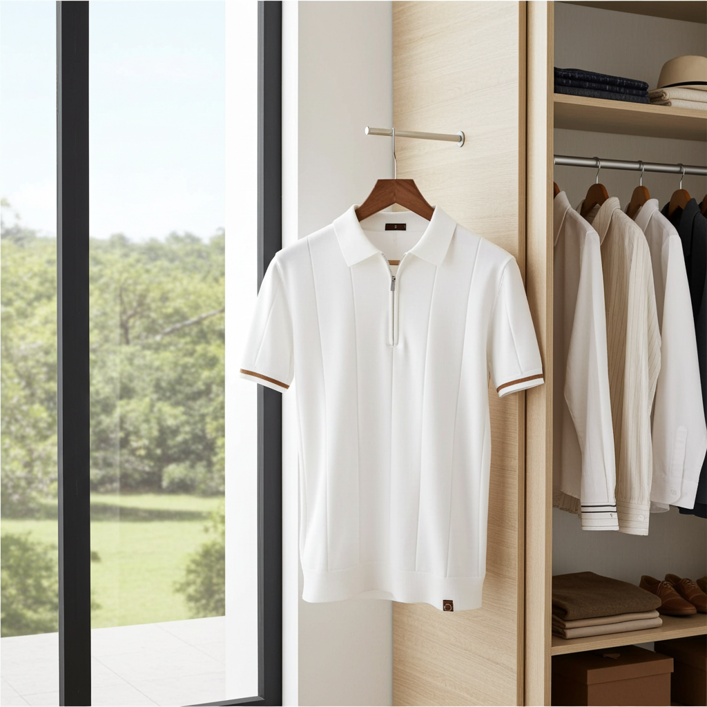 Men's Classic Zip-Neck Knitted Polo Shirt