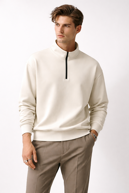OMIRAA Unisex Minimalist Half-Zip Sweatshirt – Luxury  High Collar