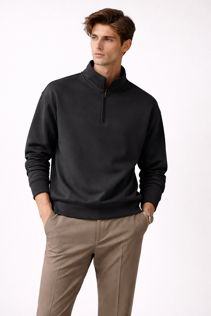 OMIRAA Unisex Minimalist Half-Zip Sweatshirt – Luxury  High Collar